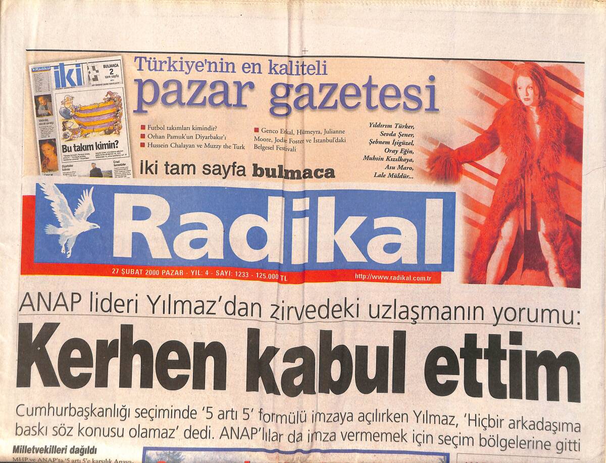 Radikal Gazetesi 27 Şubat 2000 - Jackie Chan İstanbul'da - Trabzonspor Eski Tüfekleriyle GZ2875 - 1