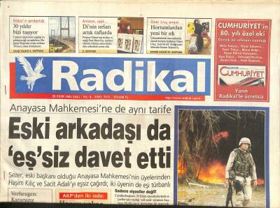 Radikal Gazetesi 28 Ekim 2003 - Bushu Seçim Derdi Sardı - YÖK Mesaisi Yoğun - Beşiktaşın Üstünlüğü GZ127121 - 1