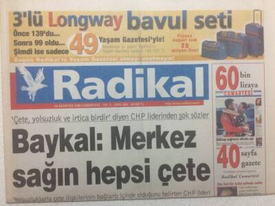 Radikal Gazetesi 29 Ağustos 1998 - Deniz Baykal,Merkez Sağın Hepsi Çete GZ34987 - 1