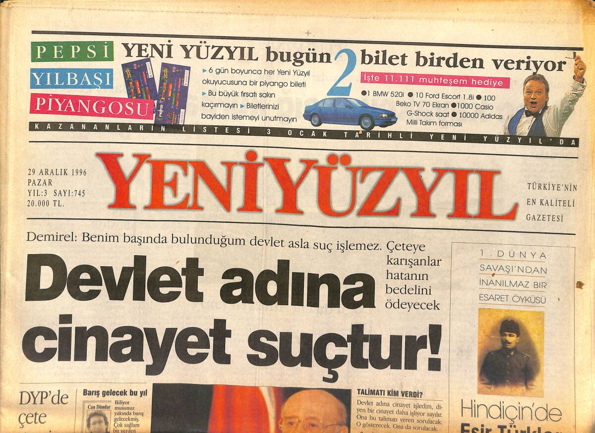 Yeni Yüzyıl Gazetesi 29 Aralık 1996 - Türk Telekom&prime;un Satışı Türkiye&prime;yi Değiştirecek - Osmanlı Kurtlar Sofrasında GZ147834 - 1