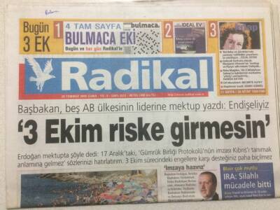 Radikal Gazetesi 29 Temmuz 2005 - Başbakan Beş AB Ülkesinin Liderine Mektup Yazdı Endişeliyiz GZ47808 - 1