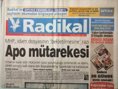 Radikal Gazetesi 3 Ocak 2000 MHP İdam Dosyasının Bekletilmesine Razı -GZ37815 - 1