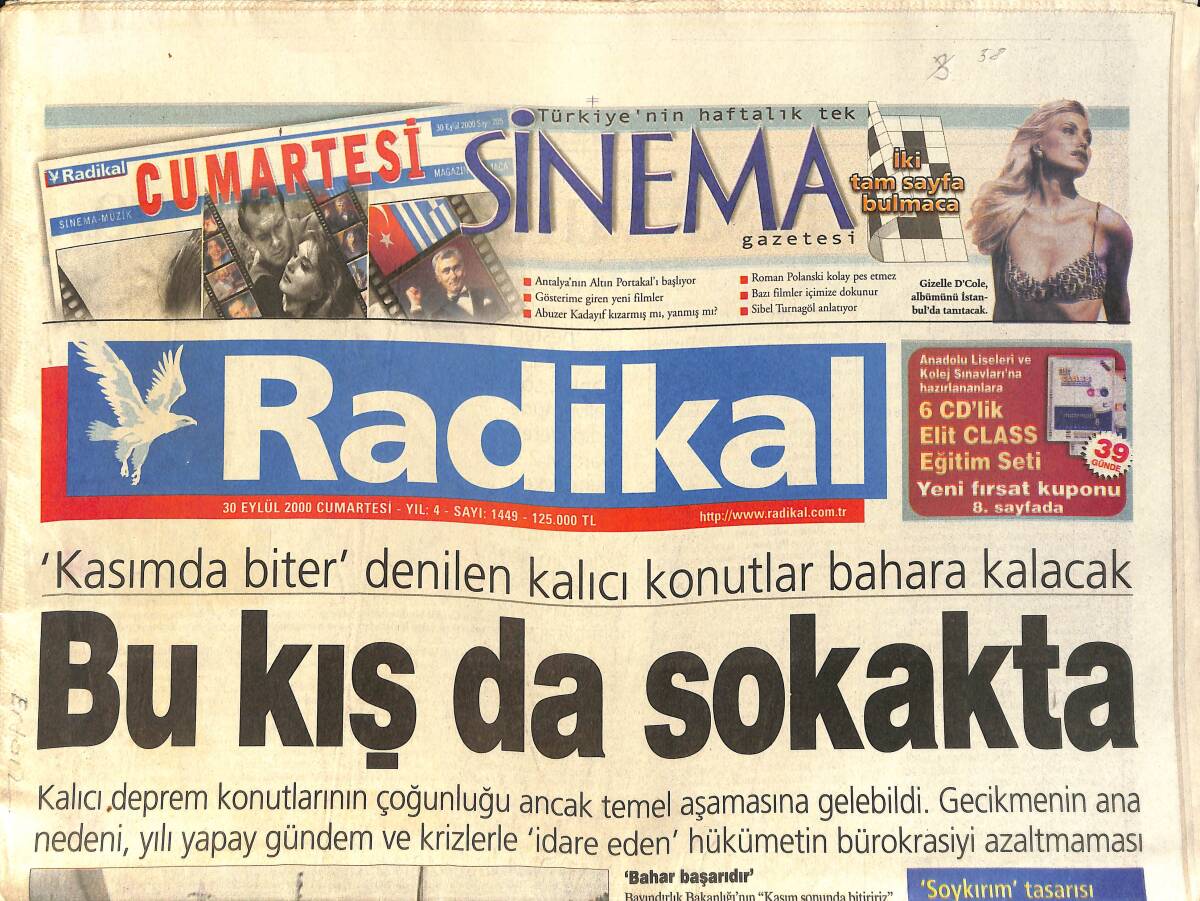 Radikal Gazetesi 30 Eylül 2000 - Demirel'e Tedbir Geliyor - Terleme Sırası Erivan'ın GZ2059 - 1