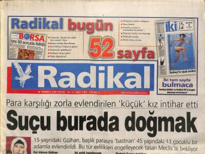 Radikal Gazetesi 30 Temmuz 2000 - Yılmaz Erdoğandan Filme Devam - Sporda ABye Girdik Bile GZ96711 - 1