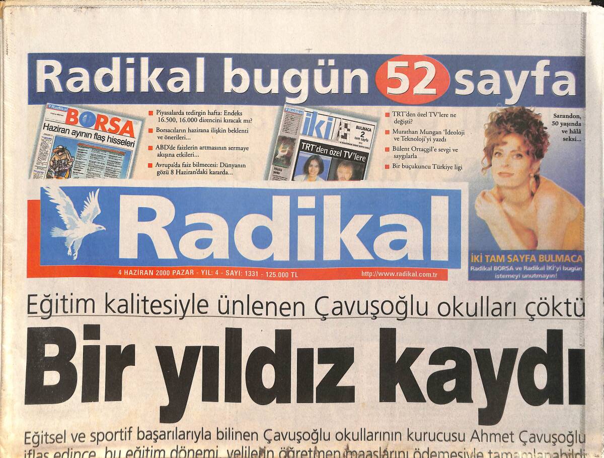 Radikal Gazetesi 4 Haziran 2000 - Galatasaray AŞ Halka Açıldı - Türkiye Nazım'a Gitti GZ3217 - 1