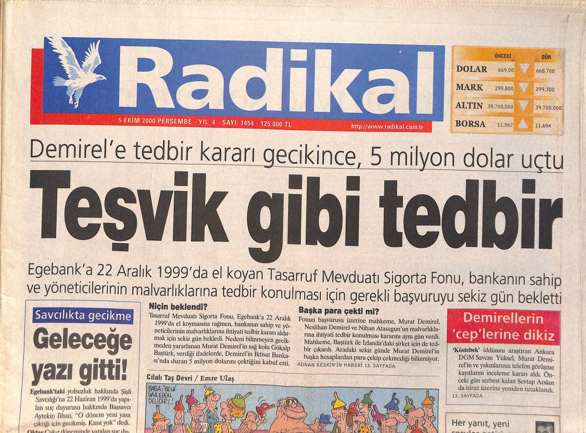 Radikal Gazetesi 5 Ekim 2000 - Kral Deyince Galatasaray - CarrefourSA'ya Talip Var GZ3183 - 1