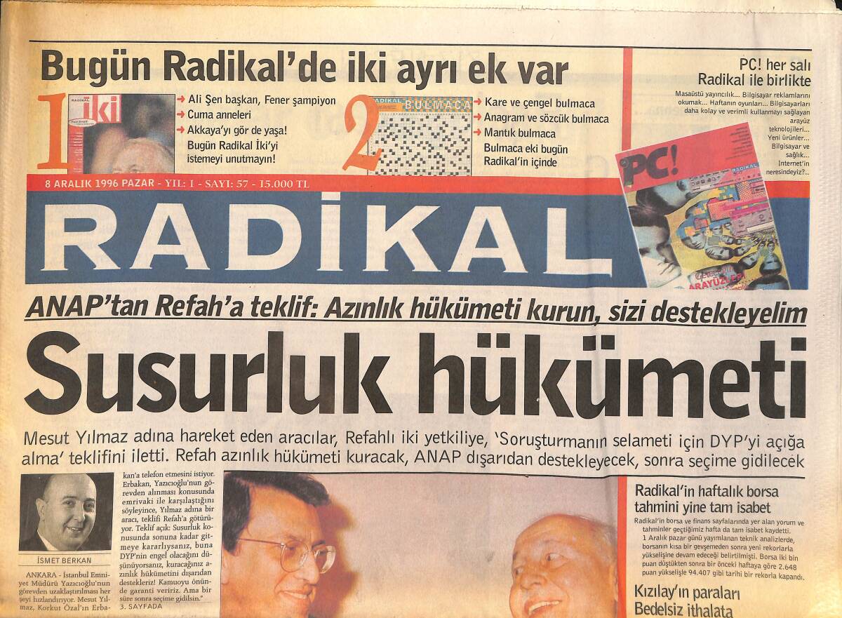 Radikal Gazetesi 8 Aralık 1996 - Liani , Papandreu'lu Hayatını Kaleme Alıyor - Palamut Rokaya Denk Düşer GZ155456 - 1
