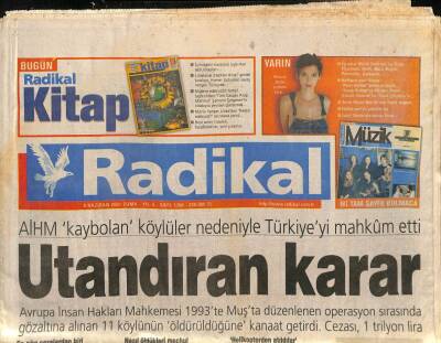Radikal Gazetesi 8 Haziran 2001 - Manastır Yangın Yeri - AİHM Kaybolan Köylüler Nedeniyle Türkiyeyi Mahkum Etti GZ96801 - 1