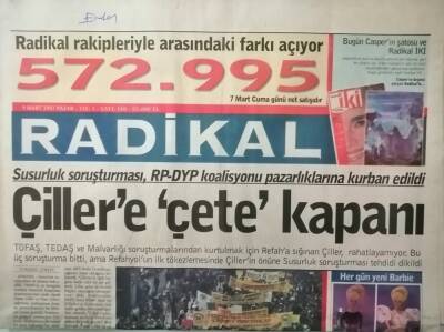 Radikal Gazetesi 9 Mart 1997 Çillere Susurluk Kapanı - Ordu Anayasanın Emrindeyiz -GZ37816 - 1
