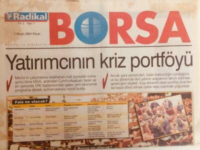 Radikal Gazetesi Borsa Eki 1 Nisan 2001 - Yatırımcının Kriz Portföyü GZ40044 - 1
