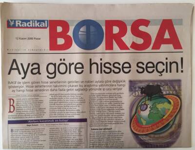 Radikal Gazetesi Borsa Eki 12 Kasım 2000 - Aya Göre Hisse Seçin GZ20396 - 1