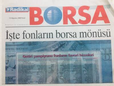 Radikal Gazetesi Borsa Eki 13 Ağustos 2000 - İşte Fonların Borsa Menüsü GZ41914 - 1