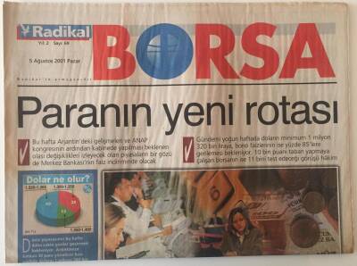 Radikal Gazetesi Borsa Eki 5 Ağustos 2001- Paranın Yeni Rotası GZ20384 - 1