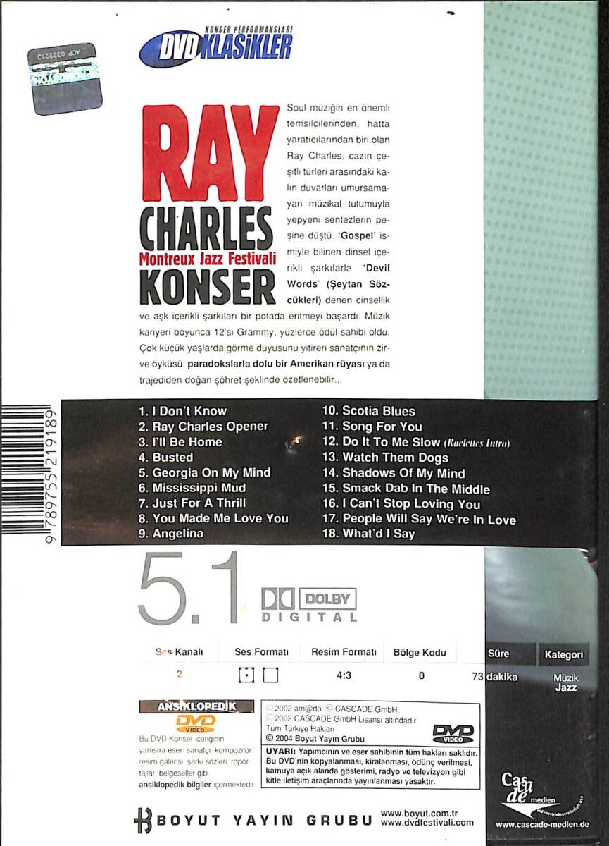 Ray Charles Montreux Jazz Festivali DVD (İkinci El) DVD2768 - 2