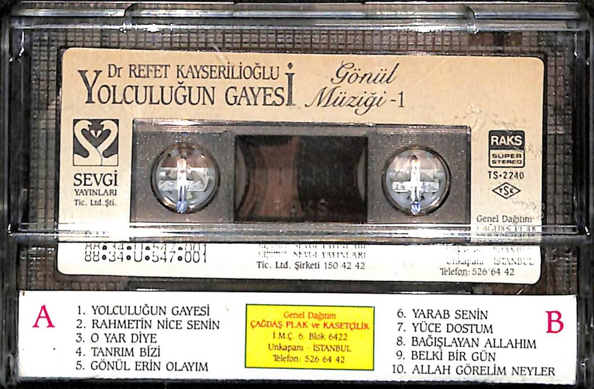 Refet Kayserilioğlu - Yolculuğun Gayesi - Gönül Müziği 1 Orijinal Kaset (ikinci El) * Çağdaş Kasetçilik - Kağıt Baskı - Sarı Bandrol - 1988 * KST30329 - 2