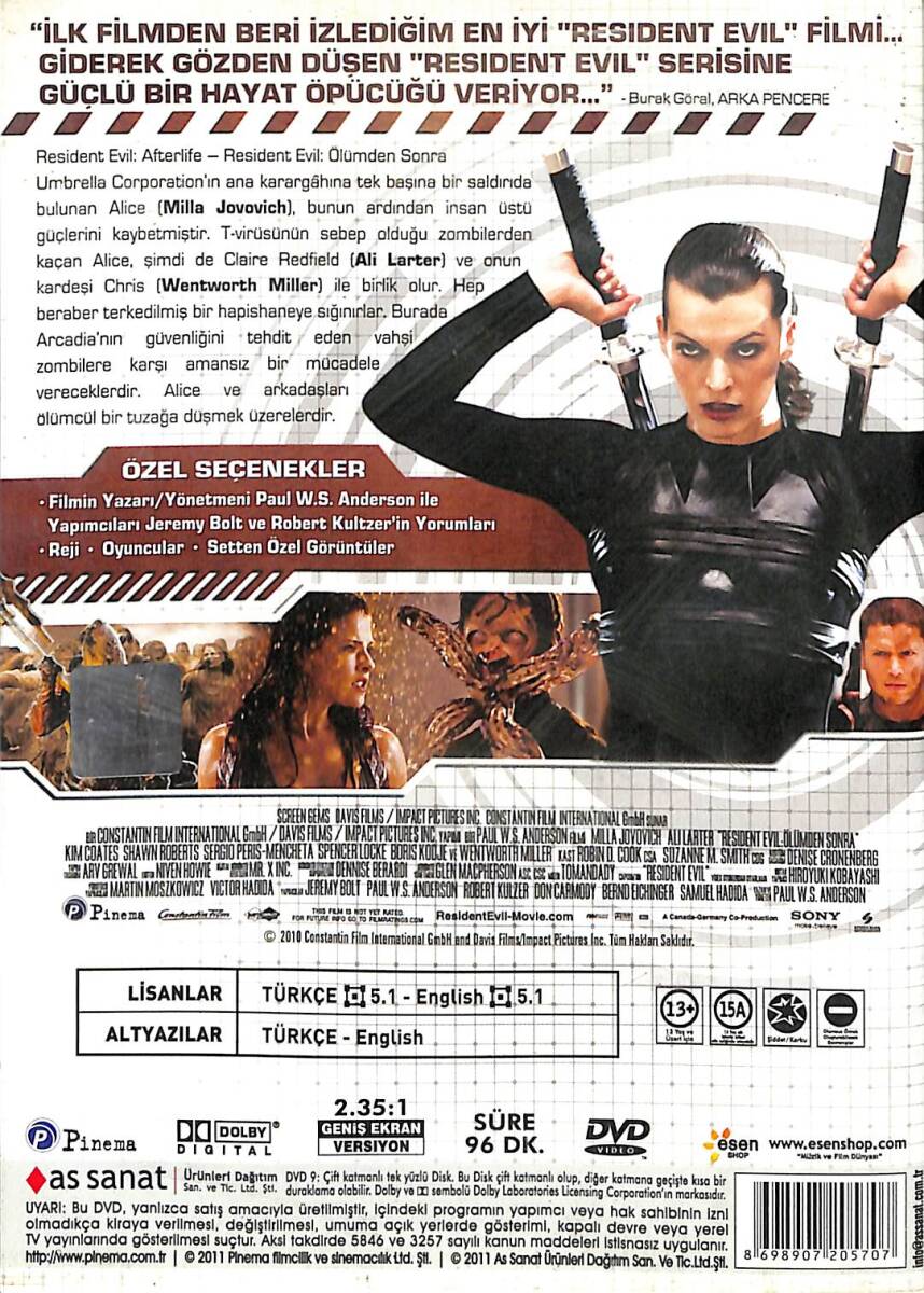 Resident Evil: Ölümden Sonra (Resident Evil: Afterlife) – Milla Jovovich Orijinal 3D DVD (İkinci El) DVD2925 - 2