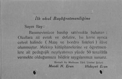 Resimli Ay Matbaası Mecdi N.Eren Ve Hidayet Eren Bildiri Kartı EFM(N)10878 - 2
