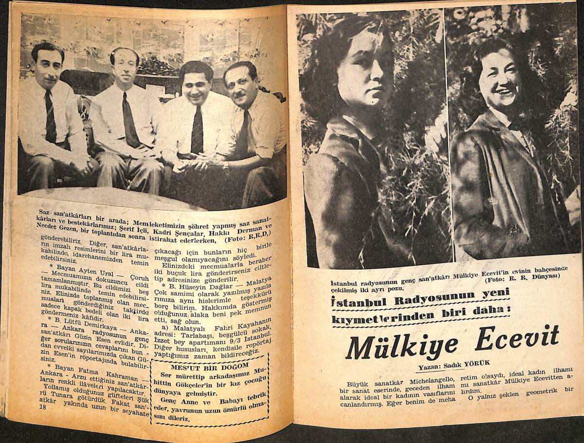 Resimli Radyo Dünyası 15 Mayıs 1952 Sayı: 100 – Hamiyet Yüceses - Nevin Demirdöven - Mülkiye Ecevit - Zehra Bilir NDR101928 - 2