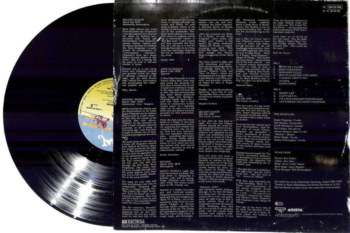 Roger Chapman And The Shortlist - Live In Hamburg (Almanya Baskı) LP PLAK (10/8.5) PLK25984 - 2
