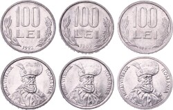 Romanya 100 Lei 199219931994 Takım Madeni Para Lotu YMP10657 - Gökçekoleksiyon