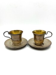 Rus Damgalı Kalem İşi 1 Çift Gümüş Kahve Fincanı AOB3834 - Gökçekoleksiyon