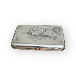 Rus Gümüş Damgalı Kalem İşi Sigara Tabakası AOB6090 - Gökçekoleksiyon