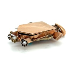 Rusya 1940 lar 18 ayar İnci Ve Turkuaz Taşlı Kapaklı Haç Kutusu ELM146 #27.80 - 3