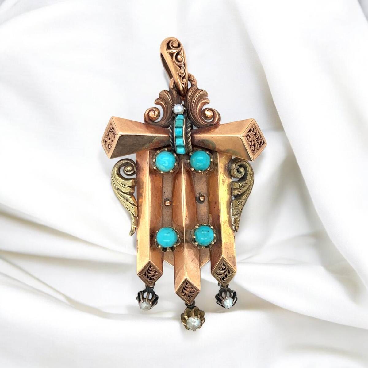 Rusya 1940 lar 18 ayar İnci Ve Turkuaz Taşlı Kapaklı Haç Kutusu ELM146 #27.80 - 2