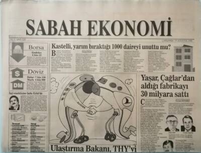 Sabah Ekonomi Gazetesi 19 Ağustos 1992 Ulaştırma Bakanı THYyi Satmak İçin Amerikada -GZ37795 - 1