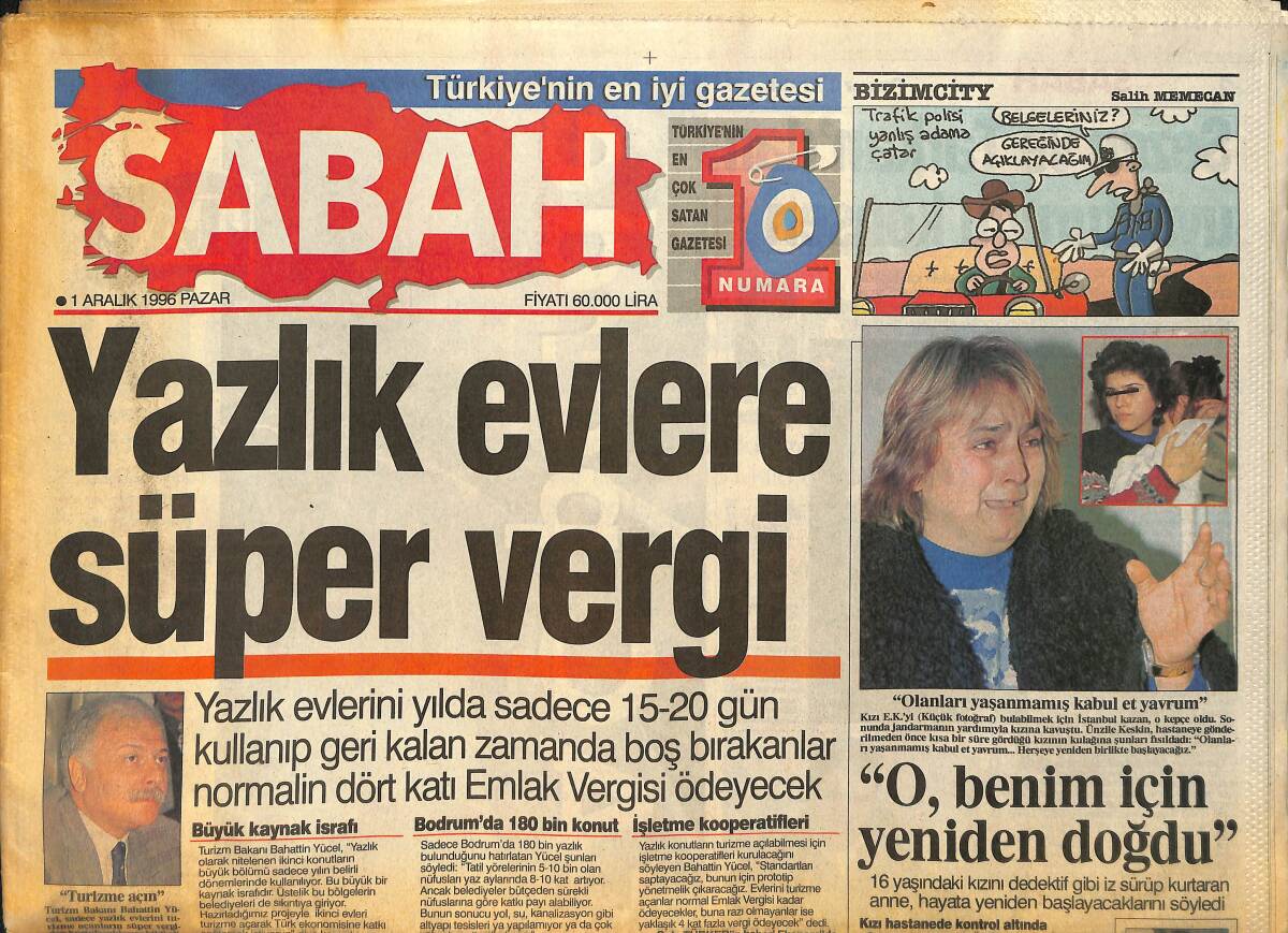 Sabah Gazetesi 1 Aralık 1996 - Çiller'den Yılmaz'a Suçlama - Sabancı Şimdi de Yabancı Basının Gözdesi GZ155417 - 1