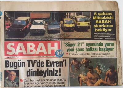 Sabah Gazetesi 1 Eylül 1985 - Cumhurbaşkanı Evren Bugün TVde Dinleyeceğiz GZ16027 - 2