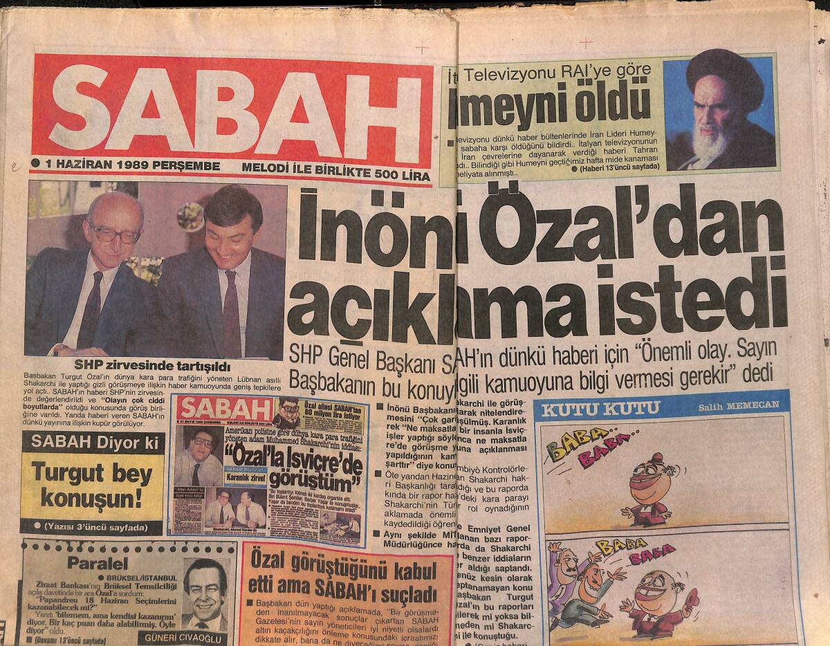 Sabah Gazetesi 1 Haziran 1989 - İnönü Özal'dan Açıklama İstedi - Mete Has İle Eşi Tutuklandı GZ150480 - 1