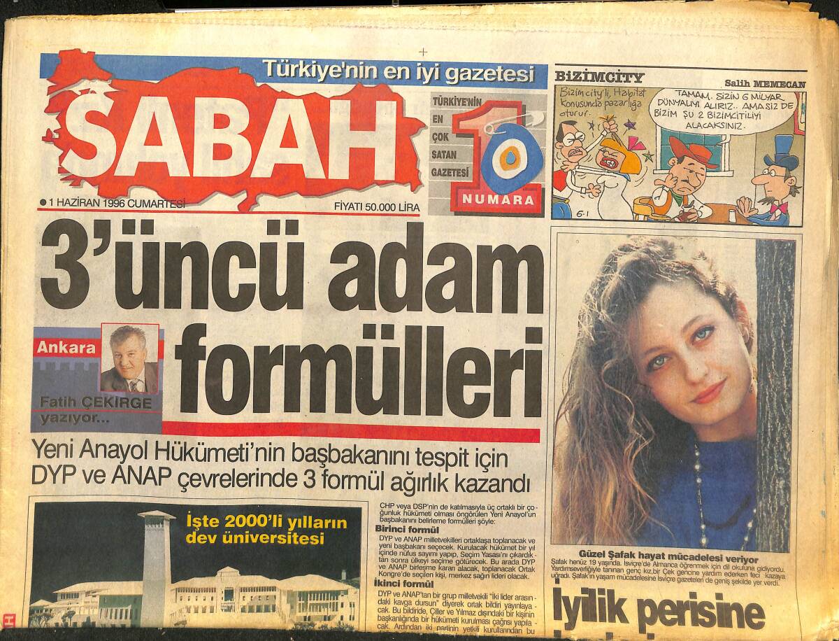 Sabah Gazetesi 1 Haziran 1996 - Interpol Listesi Aranan Türkler'le Dolu - Koç'tan Muhteşem Yaşgünü Armağanı GZ148001 - 1