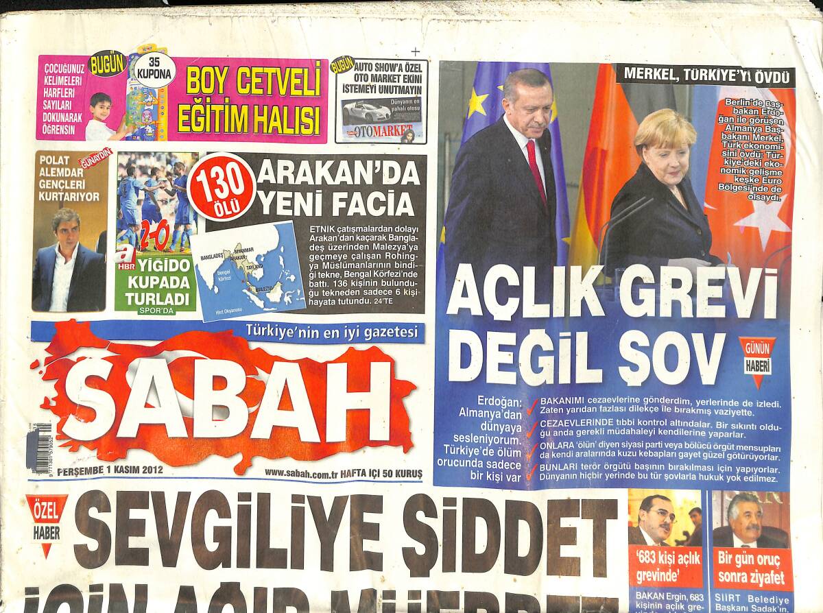 Sabah Gazetesi 1 Kasım 2012 - Açlık Grevi Değil Şov - Polat Alemdar Gençleri Kurtarıyor - 'Çift Başlılık Yok, Olamaz' GZ135763 - 1