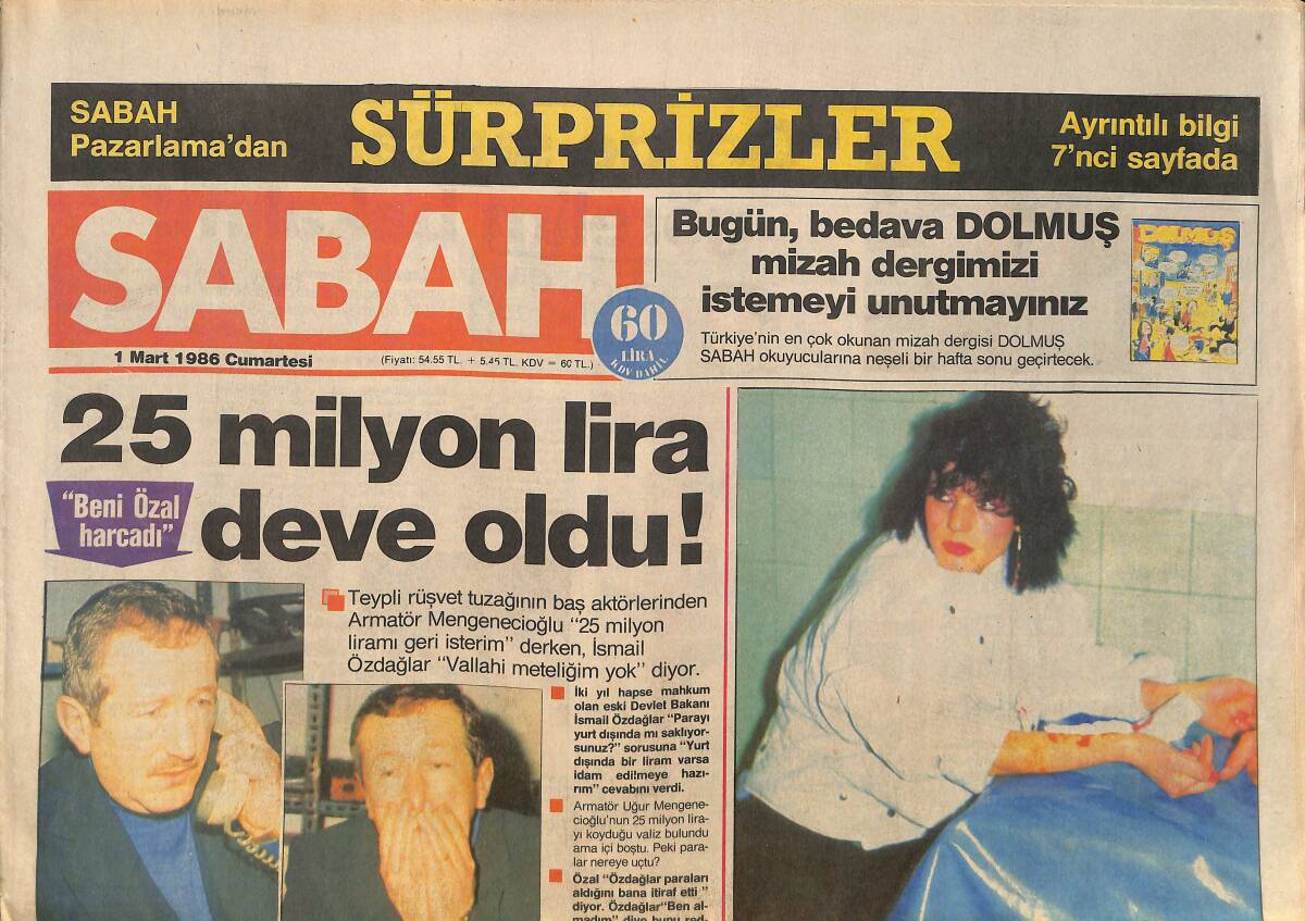 Sabah Gazetesi 1 Mart 1986 - Türkan Şoray'ın Kızı İki Yaşına Bastı - Harika Avcı: Amerika'da Yaşasam Büyük Yıldız Olurdum GZ3810 - 1