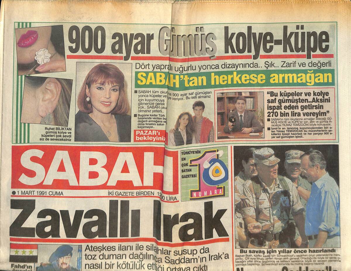 Sabah Gazetesi 1 Mart 1991 - CNN Patronu Ölümden Döndü - Özal Evren'den Neler Çektiğini Anlattı GZ150453 - 1