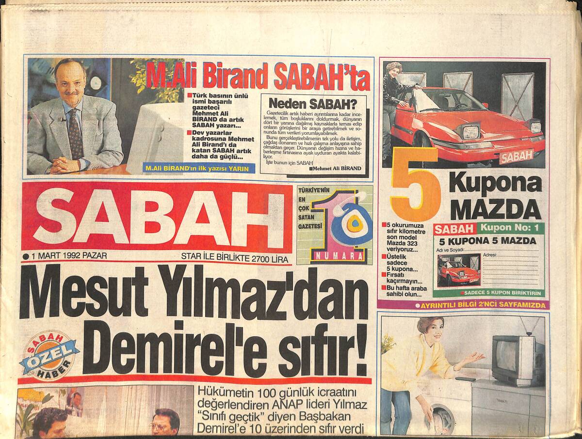 Sabah Gazetesi 1 Mart 1992 - Avşar Kızını Hiç Böyle Görmediniz - Türkan Şoray Hakim Önünde GZ2574 - 1