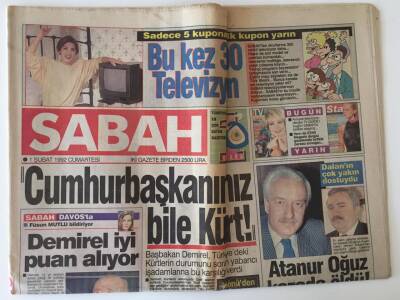 Sabah Gazetesi 1 Şubat 1992 - Demirel Türkiyedeki Kürtlerin Durumunu Soran Yabancı İş Adamalarına Cumhurbaşkanımız da Kürt Kökenli Hiç Bir Problemimiz Yok Dedi GZ11671 - 1