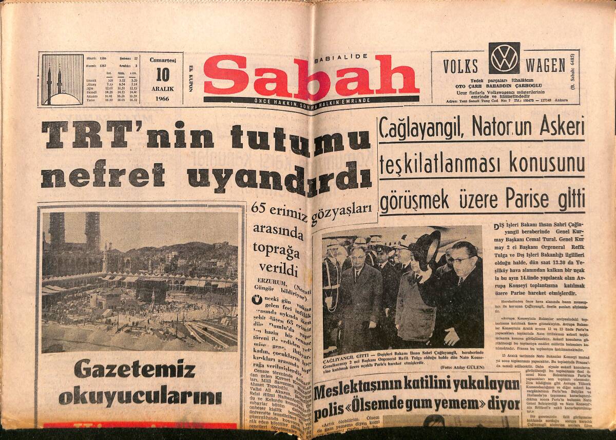 Sabah Gazetesi 10 Aralık 1966 - TRT'nin Tutumu Nefret Uyandırdı - Muhammed Ali Yılın Sporcusu Seçildi GZ149801 - 1