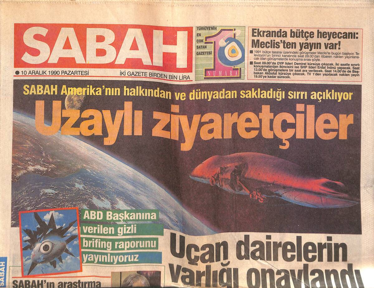 Sabah Gazetesi 10 Aralık 1990 - Uzaylı Ziyaretçiler - Havran'da Altın Bulundu GZ149431 - 1