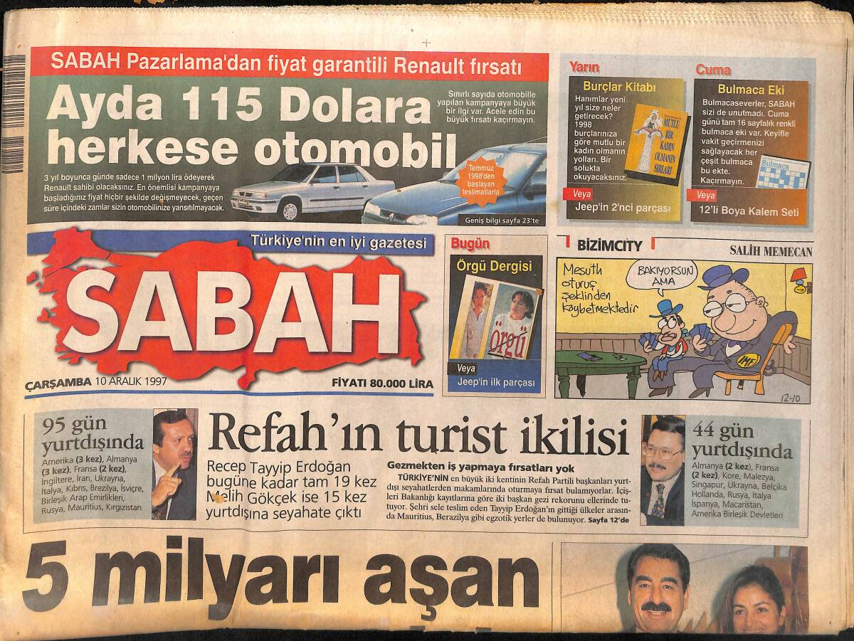 Sabah Gazetesi 10 Aralık 1997 - Refah'ın Turist İkilisi - Koman Paşa Interbank Yönetiminde GZ155491 - 1