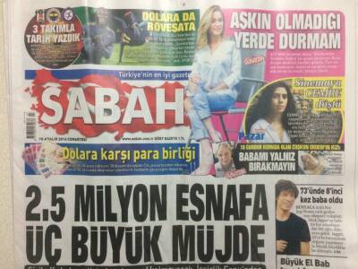 Sabah Gazetesi 10 Aralık 2016 - 2,5 Milyon Esnafa Üç Büyük Müjde GZ29510 - 1