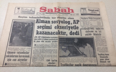 Sabah Gazetesi 10 Ekim 1969 - Alman Sosyolog AP Seçimi Ekseriyetle Kazanacaktır, Dedi - GZ15411 - 1