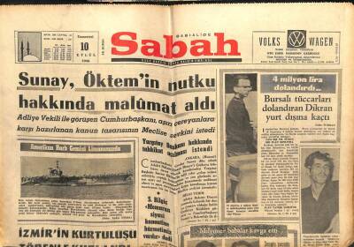 Sabah Gazetesi 10 Eylül 1966 - Sunay Öktemin Nutku Hakkında Malumat Aldı GZ103288 - 1