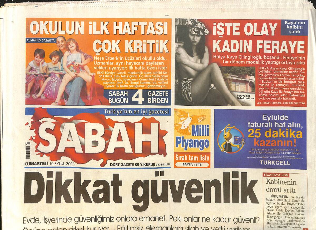 Sabah Gazetesi 10 Eylül 2005 - Deriye Saha Aranıyor - Hülya Avşar ve Kaya Çilingiroğlu Boşandı Feraye'nin Bir Dönem Modellik Yaptığı Ortaya Çıktı GZ3420 - 1