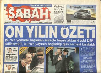 Sabah Gazetesi 10 Haziran 2004 - On Yılın Özeti, Emel Sayın Filiz Akın Güçlüdür Kanseri Yener Dedi GZ97248 - 1