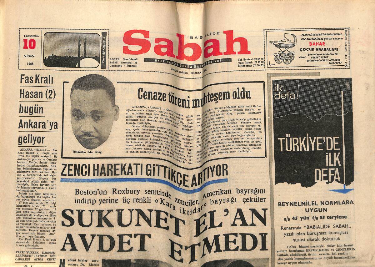 Sabah Gazetesi 10 Nisan 1968 - Fazıl Küçük: Türk Cemaati Boyun Eğmeyecektir! - Milli Takımımız Polonya Maçı Hazırlığına Başladı! GZ146020 - 1