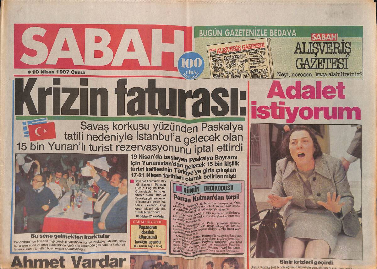 Sabah Gazetesi 10 Nisan 1987 - Rüşvetçi 200 Belediyeye Gözaltı - Marilyn Monroe Bu gece 2. Kanal'da - İbrahim Tatlıses Denetimden Geçmedi GZ132745 - 1