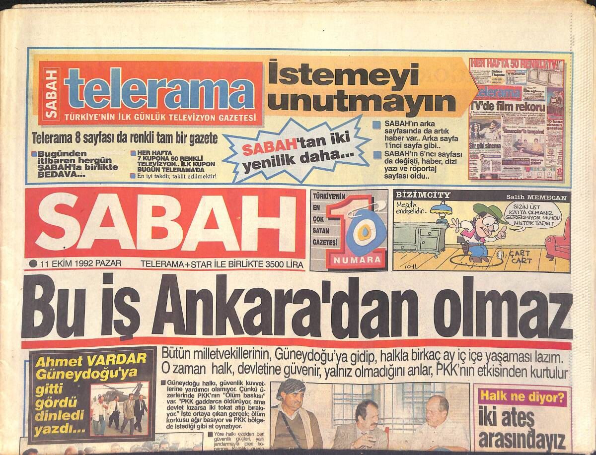 Sabah Gazetesi 11 Ekim 1992 - Beşiktaş'ta Operasyon - Bu İş Ankara'dan Olmaz GZ2975 - 1