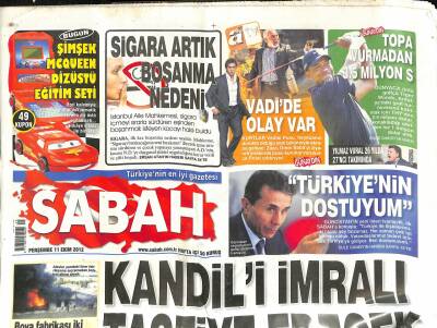 Sabah Gazetesi 11 Ekim 2012 - Tatlısesin Kuşadasındaki Oteline Zorunlu Ortak - Kandili İmralı Tasfiye Edecek GZ124616 - 1